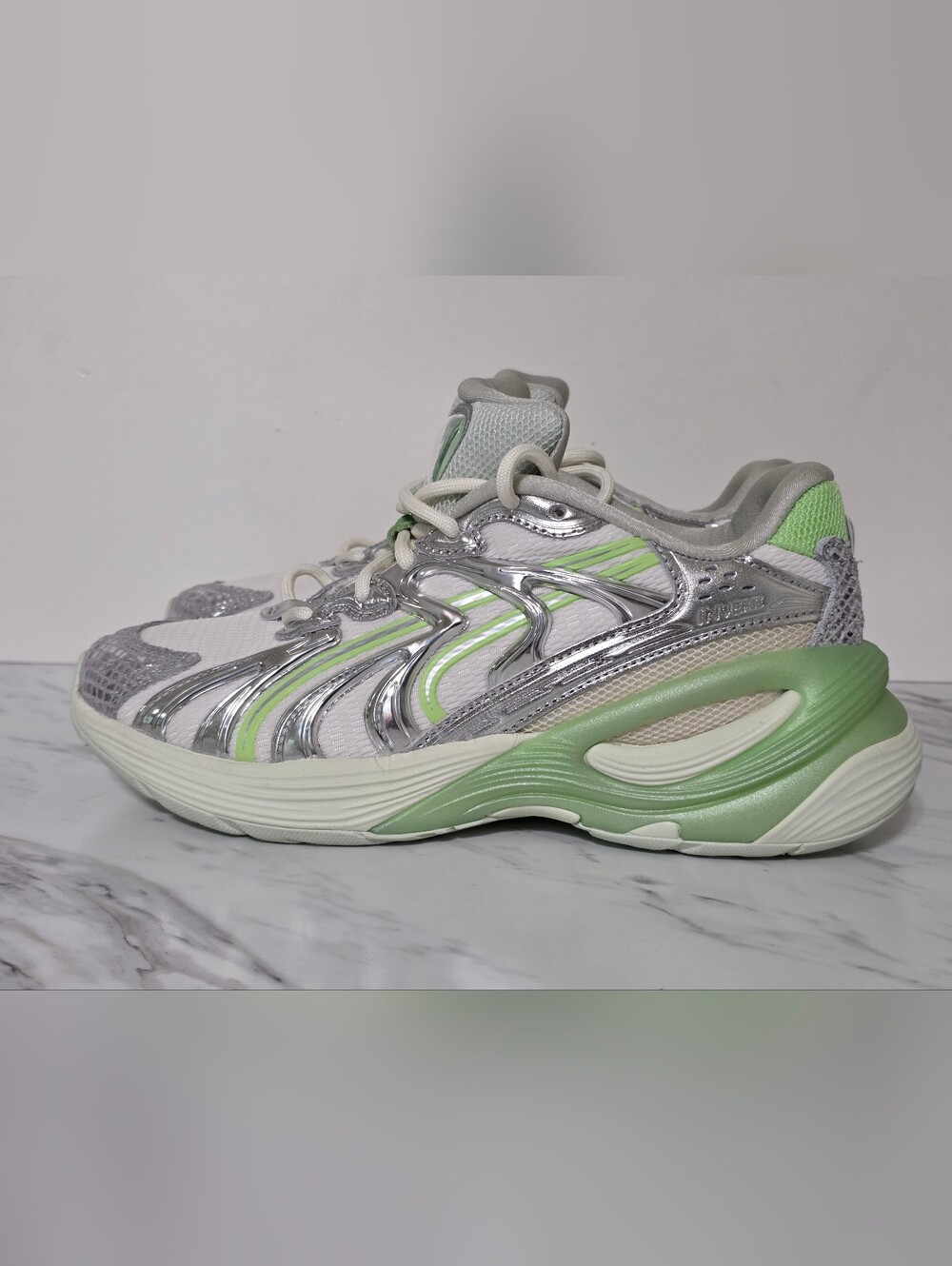 Women's Silver & Light Green Athletic Sneakers
